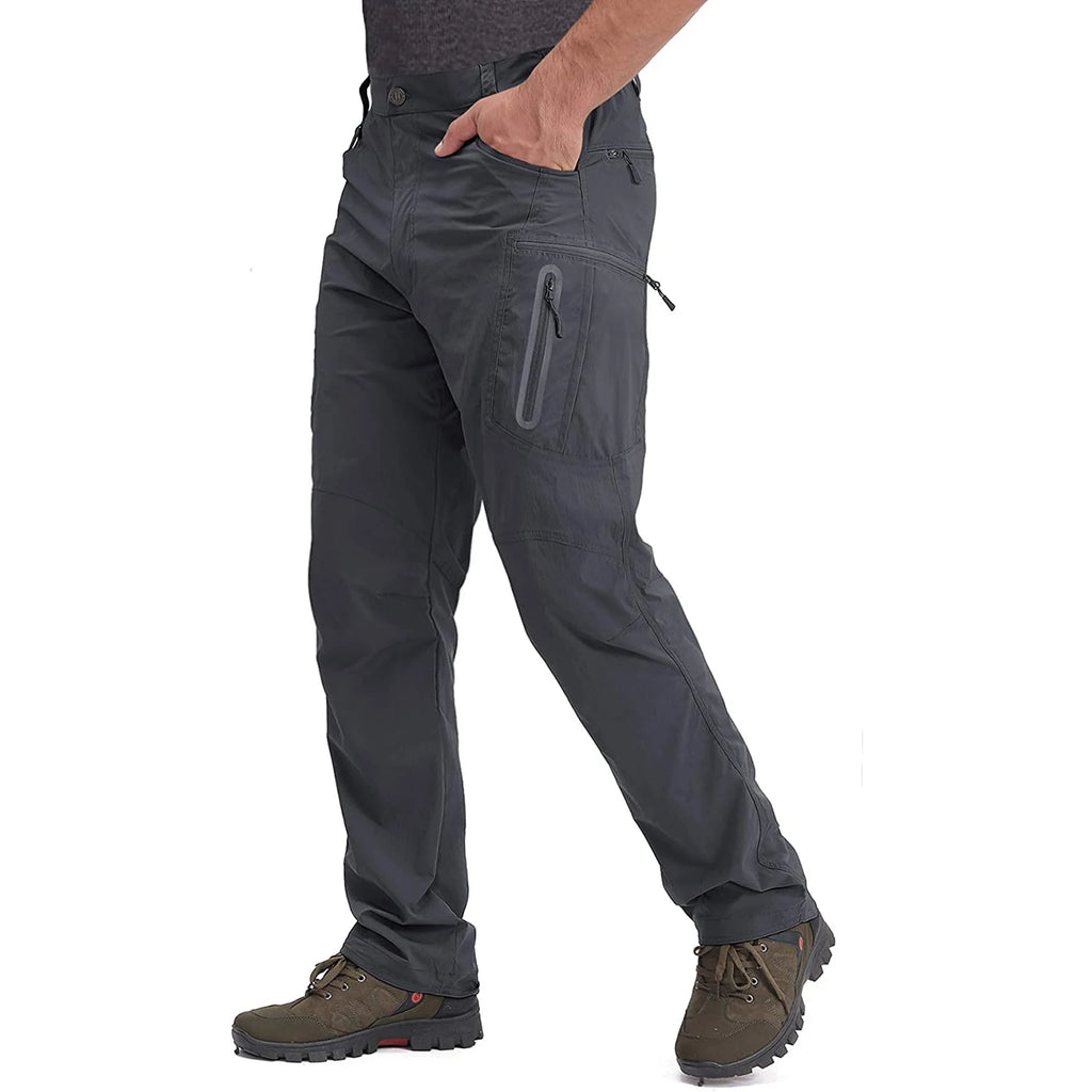 TACVASEN Summer Lightweight Trousers Mens Fishing Pants Outdoor Hiking Nylon Quick Dry Pockets Cargo Pants Casual Work Trousers